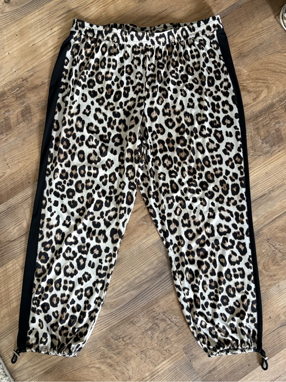 Leopard Print Jogger Pants with Black Side Stripe
